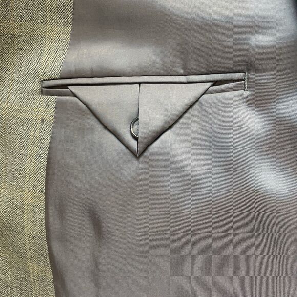 Lauren Ralph Lauren Herringbone Taupe Silk & Wool Sport Coat Blazer 43 Long - Picture 8 of 10